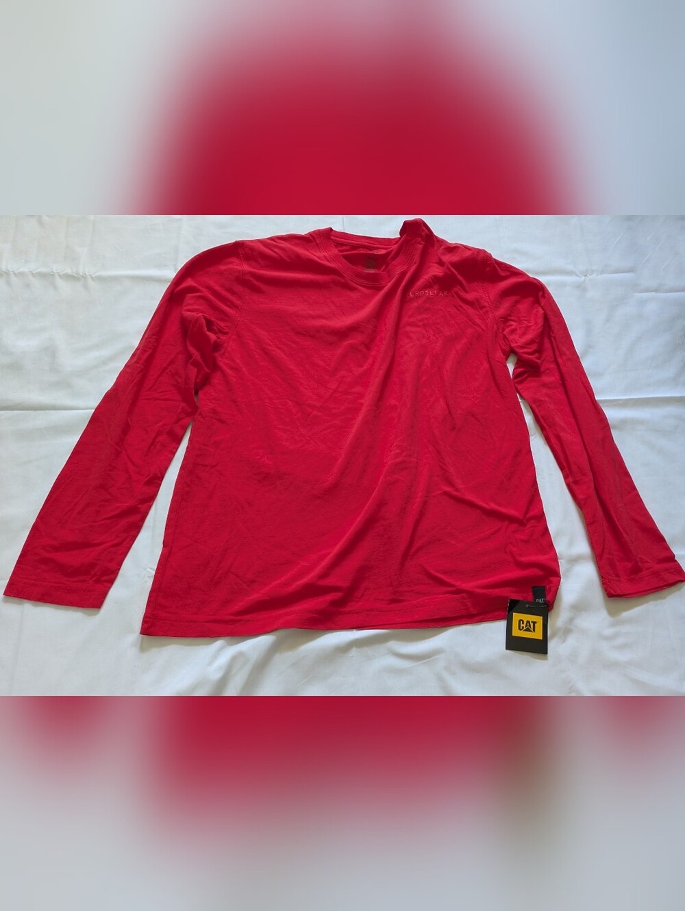 Caterpillar Original Fit Red Pepper Logo Cotton Long Sleeve Shirt